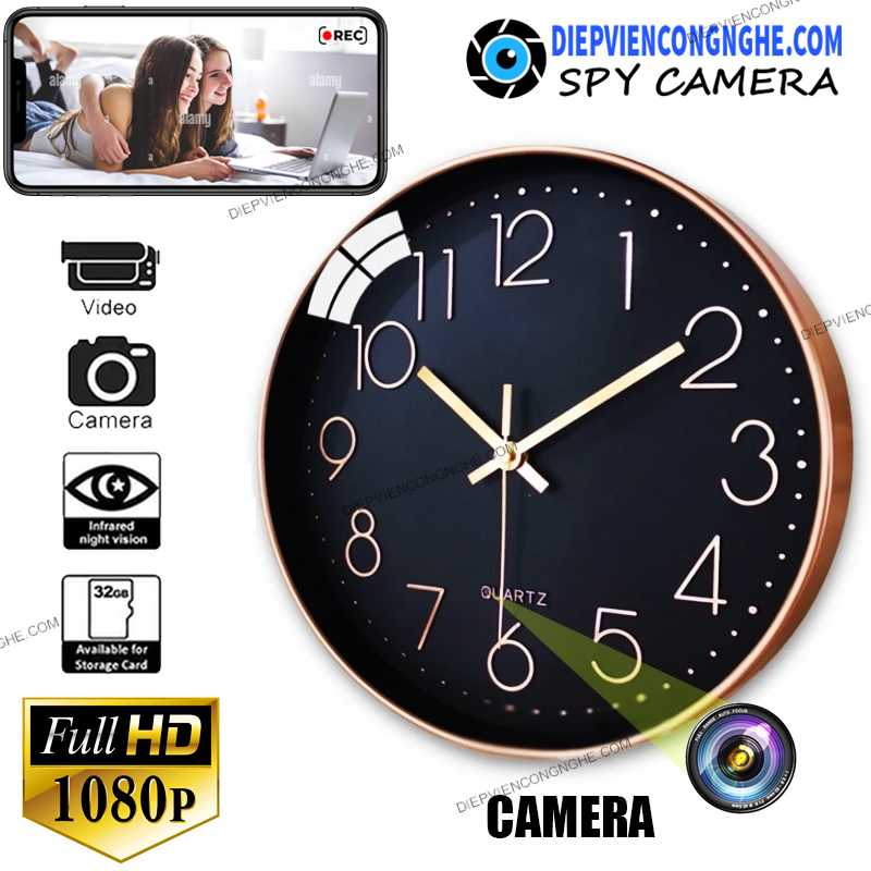 Camera Quay Trộm Ngụy Trang Đồng Hồ Treo Tường DT9 Giám Sát Từ Xa