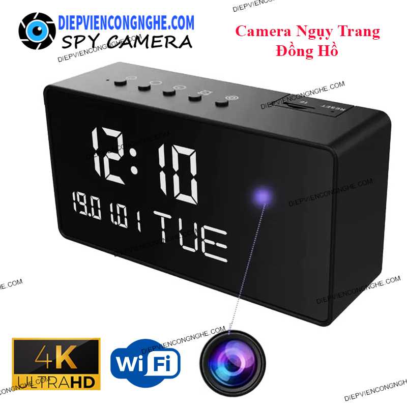 Camera 4K Wifi Đồng Hồ Để Bàn WH180 Hồng Ngoại quay lén ban đêm 