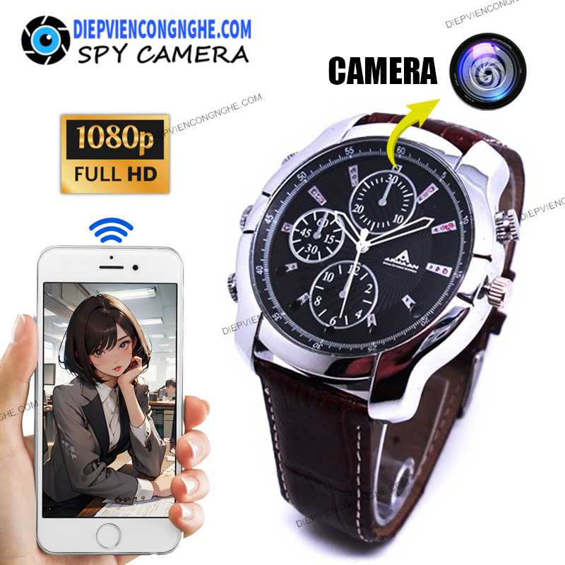 Đồng Hồ Quay Trộm Đeo Tay Nữ Dây Da WAT820 Camera HD Chính Hãng