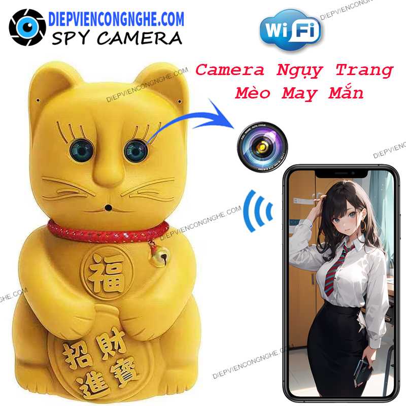Camera Mèo May Mắn Wifi CAT455 Quay Lén Từ Xa Không Dây Thông Qua Wifi