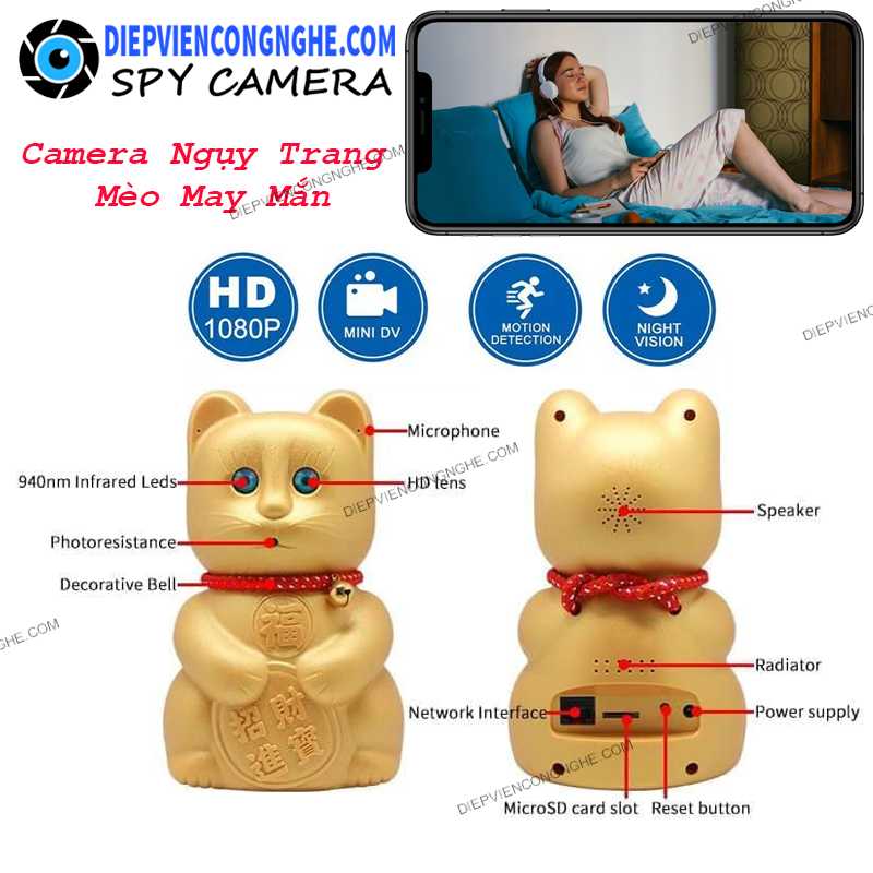 Camera Ngụy Trang Mèo May Mắn Wifi CAT455 Giá Rẻ